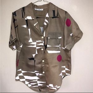 Vintage Susan Burrowes bold graphic button up shirt size Large